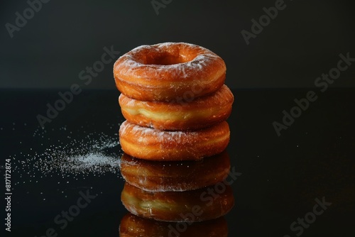 Delectable donut treasures on dark mysterious surface photo