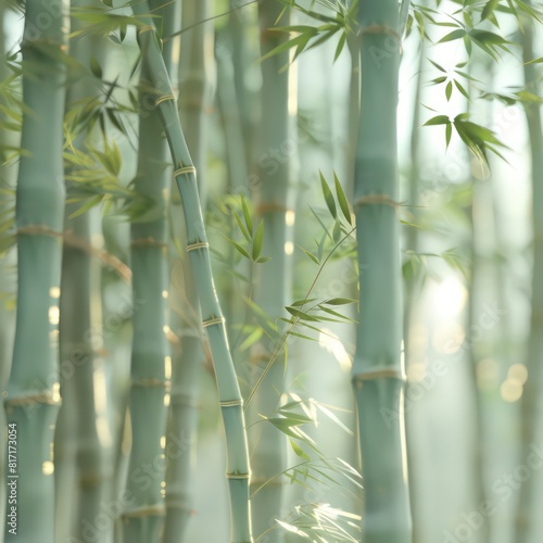 bamboo forest  natural and soft lighting  harmonious atmosphere  white and jade colors 