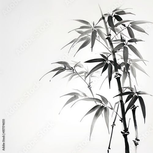 bamboo illustration inspired in minimal zen ink art  white clean background 