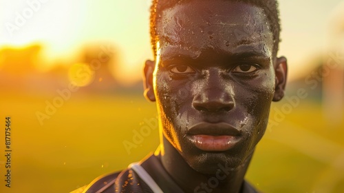 The close up picture of the african soccer or football player is exhausted after exercising or playing football  the football player require training  physical endurance and football technique. AIG43.