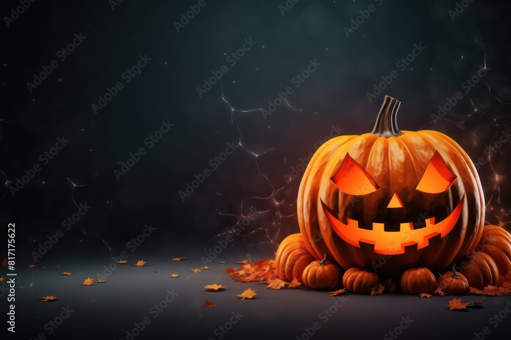 Halloween background - several pumpkins on a dark background Halloween background - several pumpkins on a dark background