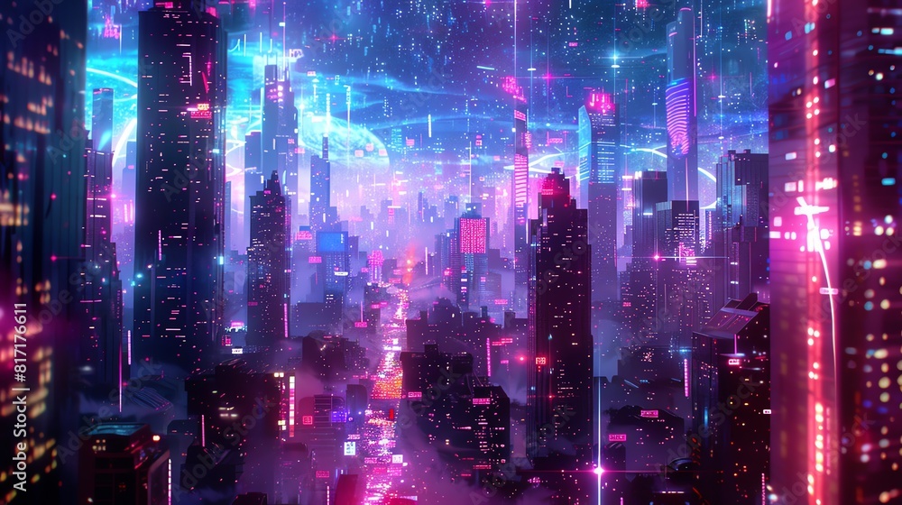 Abstract cityscape with geometric patterns and neon lights, Night, Abstract, Bright colors, Digital art, Futuristic aesthetics Abstract cityscape with geometric patterns and neon lights, Night, Abstract, Bright colors, Digital art, Futuristic aesthetics