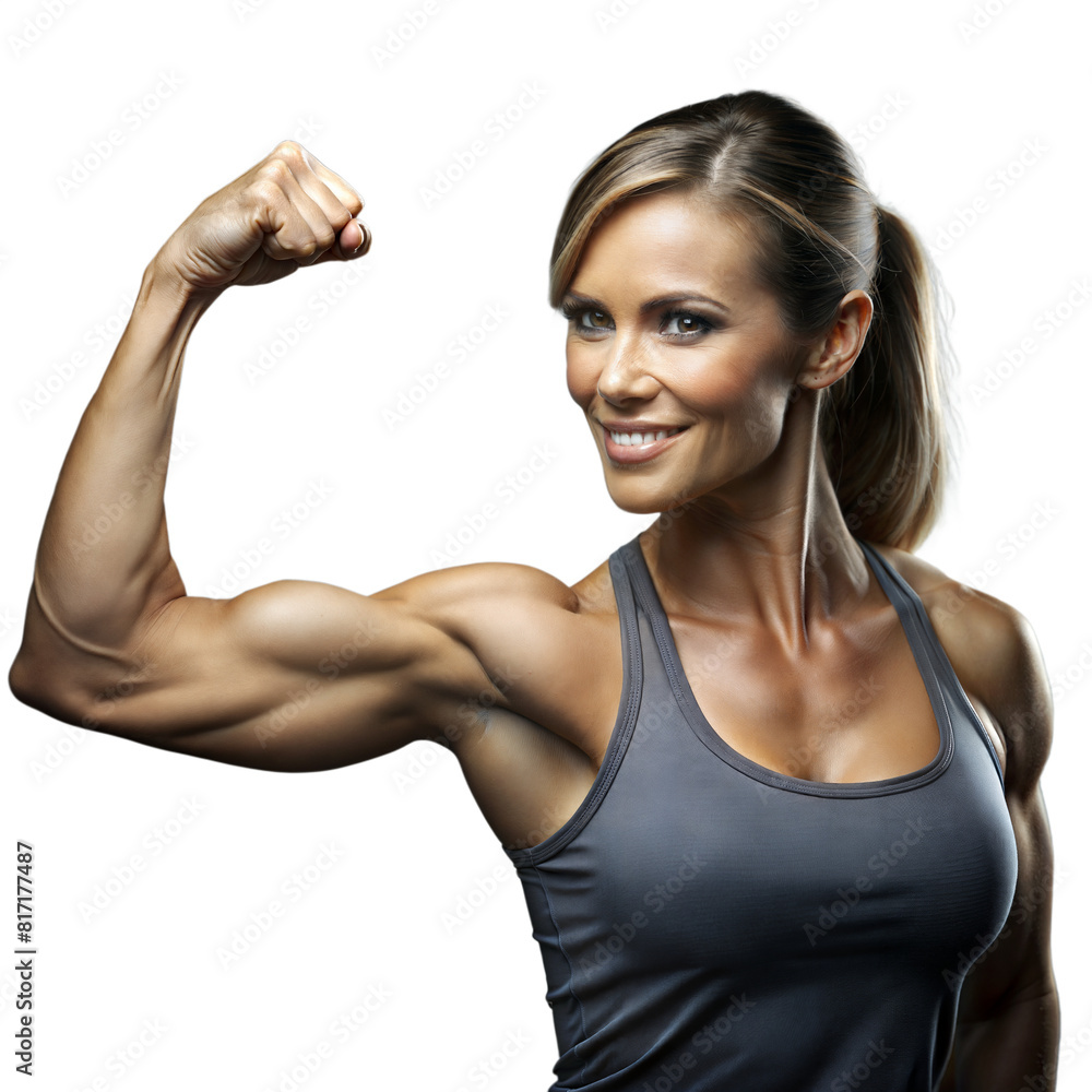 Fotografie Woman Flexing Biceps on Transparent Background
