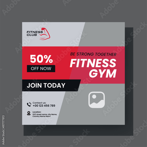 Gym and fitness social media post template design.