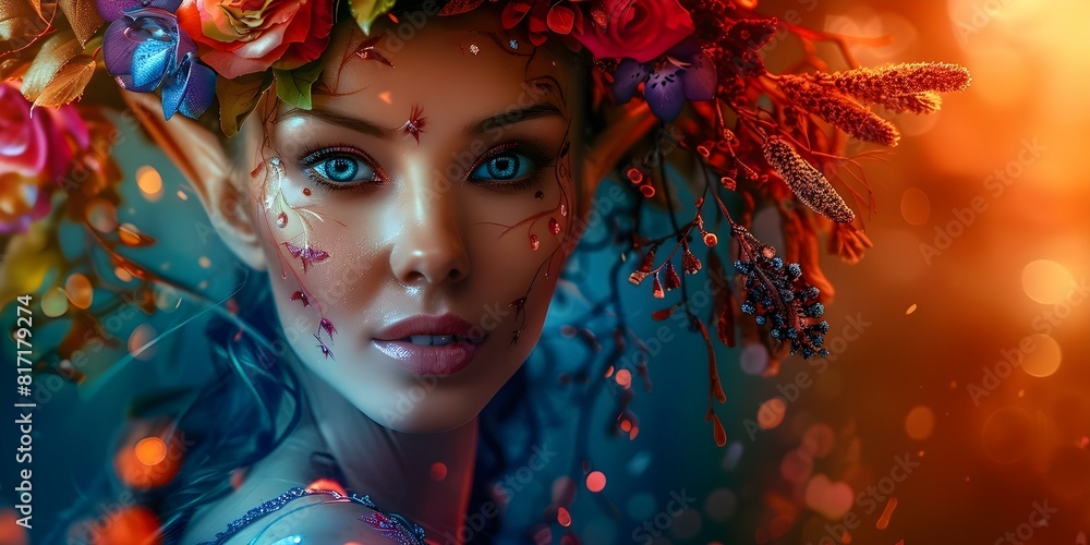 Fantasy portrait of a goddess wood elf princess in a flowery wreath. Concept Fantasy Portraits, Woodland Elf, Goddess Princess, Flowery Wreath Fantasy portrait of a goddess wood elf princess in a flowery wreath. Concept Fantasy Portraits, Woodland Elf, Goddess Princess, Flowery Wreath