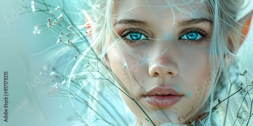 Fantasy portrait of a beautiful whitehaired elf with blue eyes. Concept Fantasy Portrait, Beautiful Elf, White Hair, Blue Eyes photo