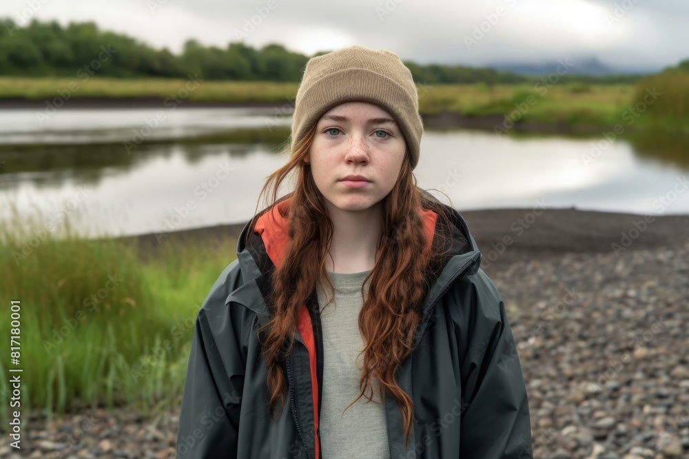 Portrait of teenage girl standing in front of a river Portrait of teenage girl standing in front of a river