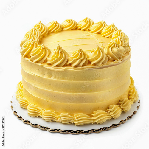 Yellow cake isolated on white with white cake board