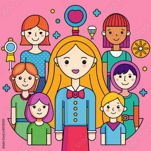 Character Designs for International Women’s Day, March 8th. An Array of Diverse Female Characters. Vibrant Vector Collection Featuring Women’s Faces