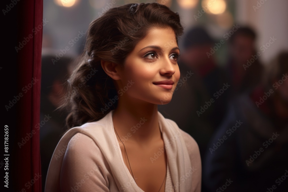 Portrait of woman smiling, while looking out Portrait of woman smiling, while looking out