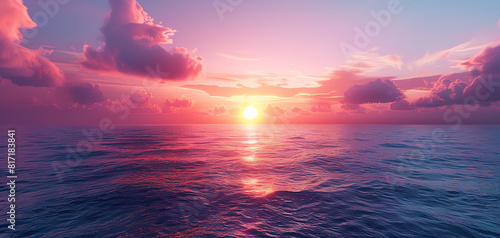 Visualize the serenity of a sunset over a vast ocean with minimalistic elements photo