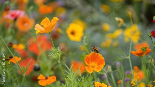 marigolds and nasturtiums flowers fields  photo