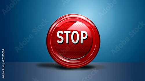 A 3D red glossy metallic icon of a "STOP" button, presented as a vector graphic.