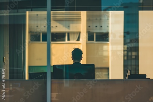 Reflected Silhouette in Office Window