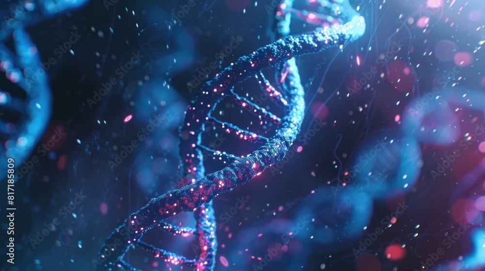Obraz premium DNA molecule, human cell structure in biotechnology medical research
