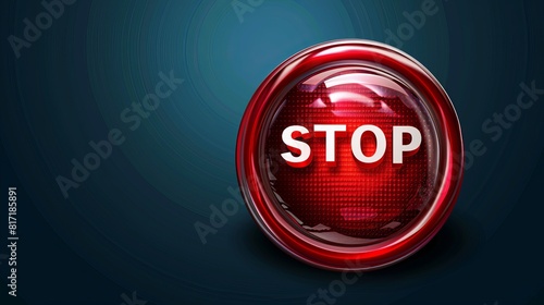 A 3D red glossy metallic icon of a "STOP" button, presented as a vector graphic.