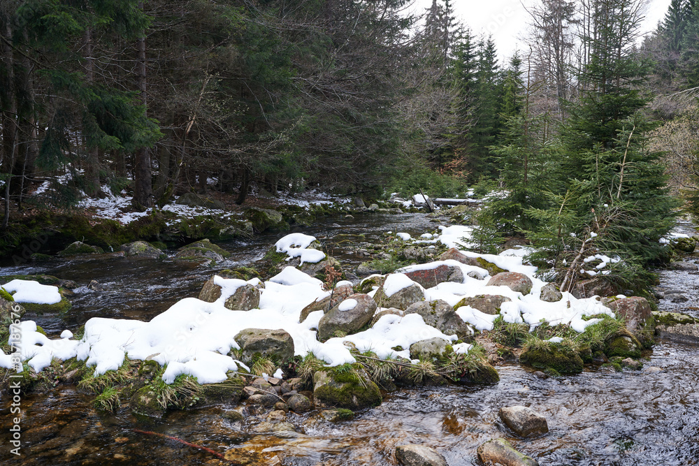 Spindleruv Mlyn, Czech Republic - April 27, 2024 - The White Elbe is a left-side tributary of the Elbe River at the beginning of spring Spindleruv Mlyn, Czech Republic - April 27, 2024 - The White Elbe is a left-side tributary of the Elbe River at the beginning of spring