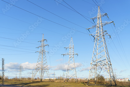 High Voltage Pylons in the Field Stock Footage © Dzmitry