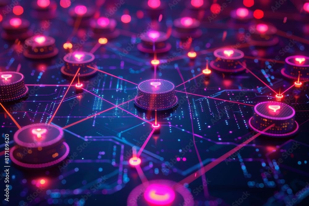 Futuristic Cyber Network with Glowing Data Nodes and Interconnected Systems in High-Tech Environment Futuristic Cyber Network with Glowing Data Nodes and Interconnected Systems in High-Tech Environment