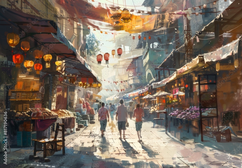 Obraz premium Capture the vibrant street scenes and bustling city life, showcasing the energy and diversity of urban environments, from busy marketplaces to charming alleyways and lively neighborhoods worldwide.