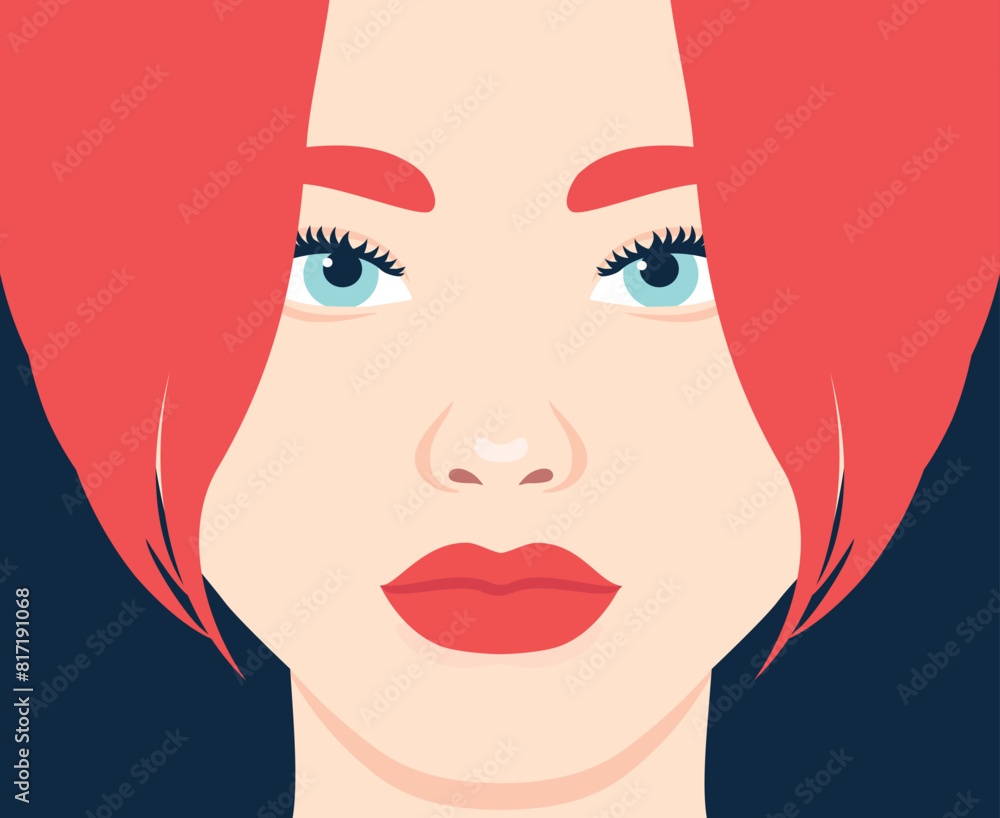 Beautiful redhead woman close up portrait. Full face of a young female with red hair. Vector illustration Beautiful redhead woman close up portrait. Full face of a young female with red hair. Vector illustration