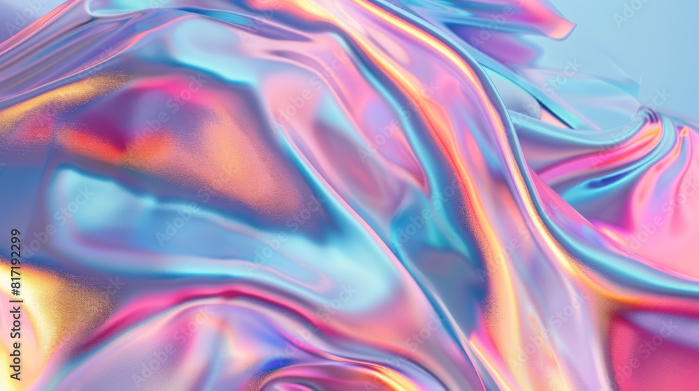 A colorful, flowing piece of fabric with a metallic sheen A colorful, flowing piece of fabric with a metallic sheen