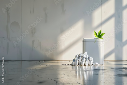Concept écologique avec des bouteilles en plastique et une plante dans un intérieur lumineux photo