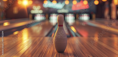 Quille sur une piste de bowling dans un environnement lumineux photo