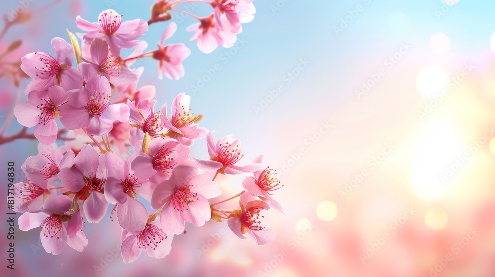 Pink Cherry Blossoms on a Branch With Bokeh Pink Cherry Blossoms on a Branch With Bokeh