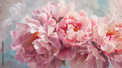Pink Peonies on Blue Background