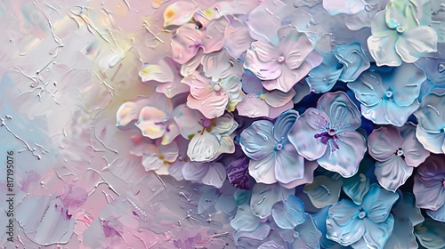 Blue and Pink Hydrangea Flowers on White Background