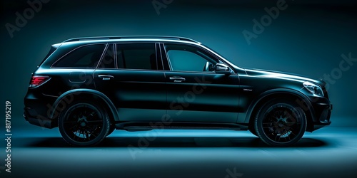 Luxury matte black SUV side view highend expensive transportation vehicle. Concept Luxury SUV, Matte Black, High-end, Expensive, Transportation Vehicle