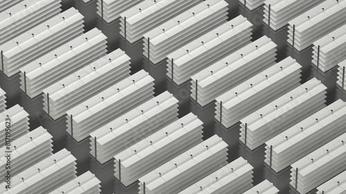 Top view of many retail racks on gray background. 3d illustration