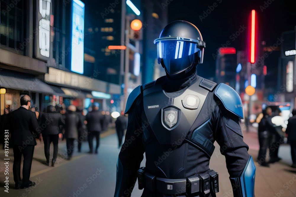 Policía futurista en la ciudad Policía futurista en la ciudad