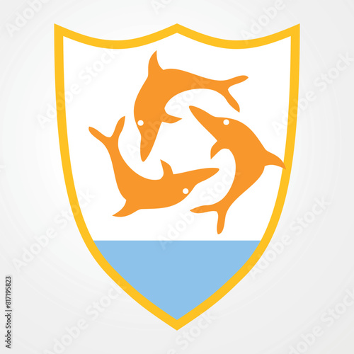 Anguilla coat of arms vector illustration isolated. Caribbean island national symbol. United Kingdom territory. Offshore financial center. Anguilla emblem, part of flag. National banner symbol.