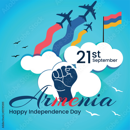 September 21, armenia independence day, vector template with armenian flag.