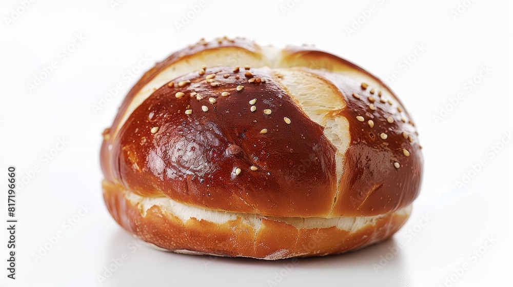 Crisp and detailed shot of a pretzel bun, focusing on the unique texture ideal for upscale burgers, surreal, Double exposure, seamless white backdrop Crisp and detailed shot of a pretzel bun, focusing on the unique texture ideal for upscale burgers, surreal, Double exposure, seamless white backdrop