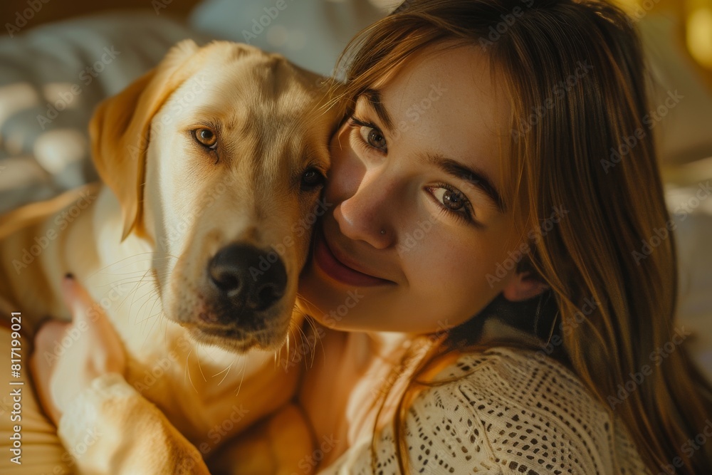 girl with dog portrait love