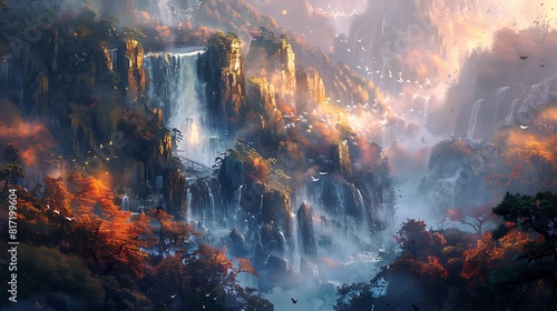 Liquid dreams cascade down crystalline cliffs, their shimmering descent an ode to the ephemeral nature of beauty. photo
