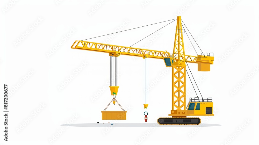 A yellow warning sign indicating a lowering crane on a winch, featuring blank space for text, presented as a vector illustration of a construction sign isolated on a white background.