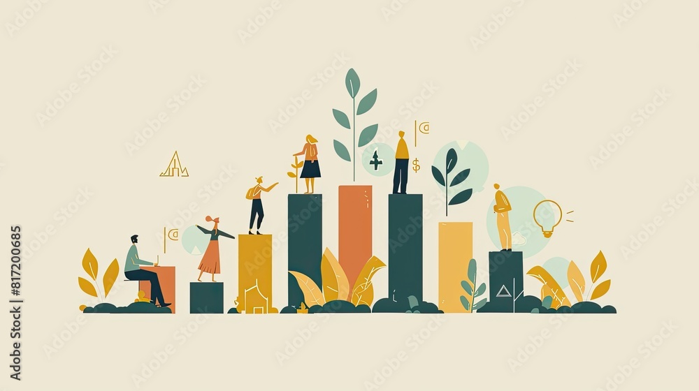 Minimalist Illustration of a Growing and Evolving Organization on Beige Background Minimalist Illustration of a Growing and Evolving Organization on Beige Background