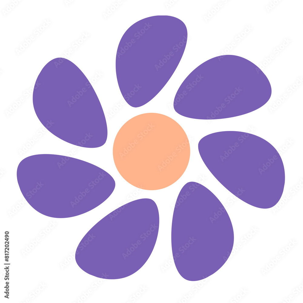 Uma flor com sete pétalas e um miolo. cores lilás e alaranjado claro. Fundo transparente. Uma flor com sete pétalas e um miolo. cores lilás e alaranjado claro. Fundo transparente.