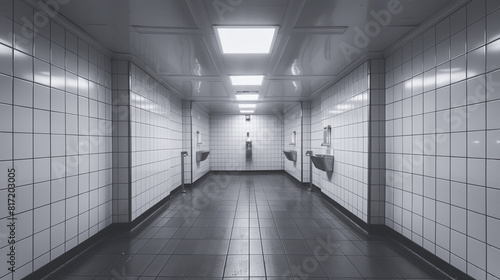 3d render of a corridor in an office building with tiled walls
