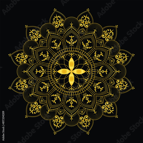 An oval-shaped mandala background with a golden gradient