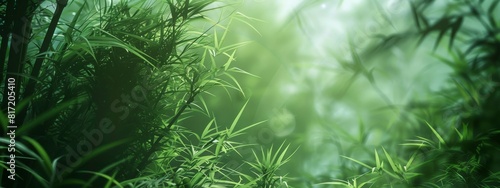 A calming  bamboo forest background with green hues and serene atmosphere.