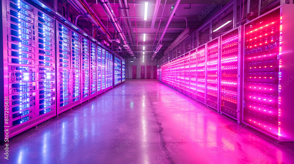 Fototapeta premium network server room data center with rows of server racks ready for data storage