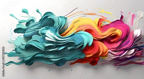 Color brush paint abstract splash background wave ribbon stroke swirl. Paintbrush pen fluid rainbow element texture acrylic 3D line brush stroke color ribbon paint stroke flow shape wavy design.