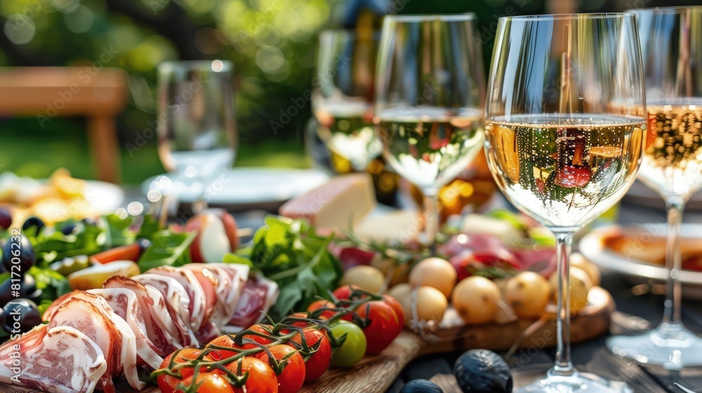 Naklejka premium Serene Outdoor Picnic Setting, Idyllic Day Amidst Nature's Beauty