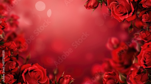 Background of beautiful red roses with a border made of a bouquet of red roses