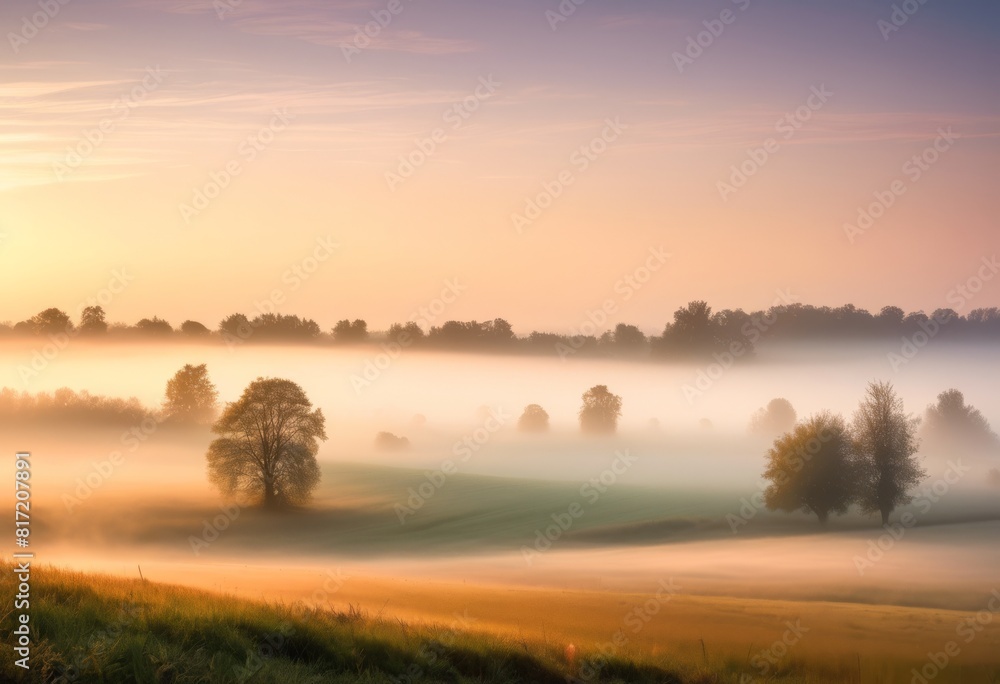 serene rural dawn misty morning fog blanketing landscape, sunrise, countryside, scenic, nature, tranquil, quiet, fields, meadows, early, daybreak, haze serene rural dawn misty morning fog blanketing landscape, sunrise, countryside, scenic, nature, tranquil, quiet, fields, meadows, early, daybreak, haze